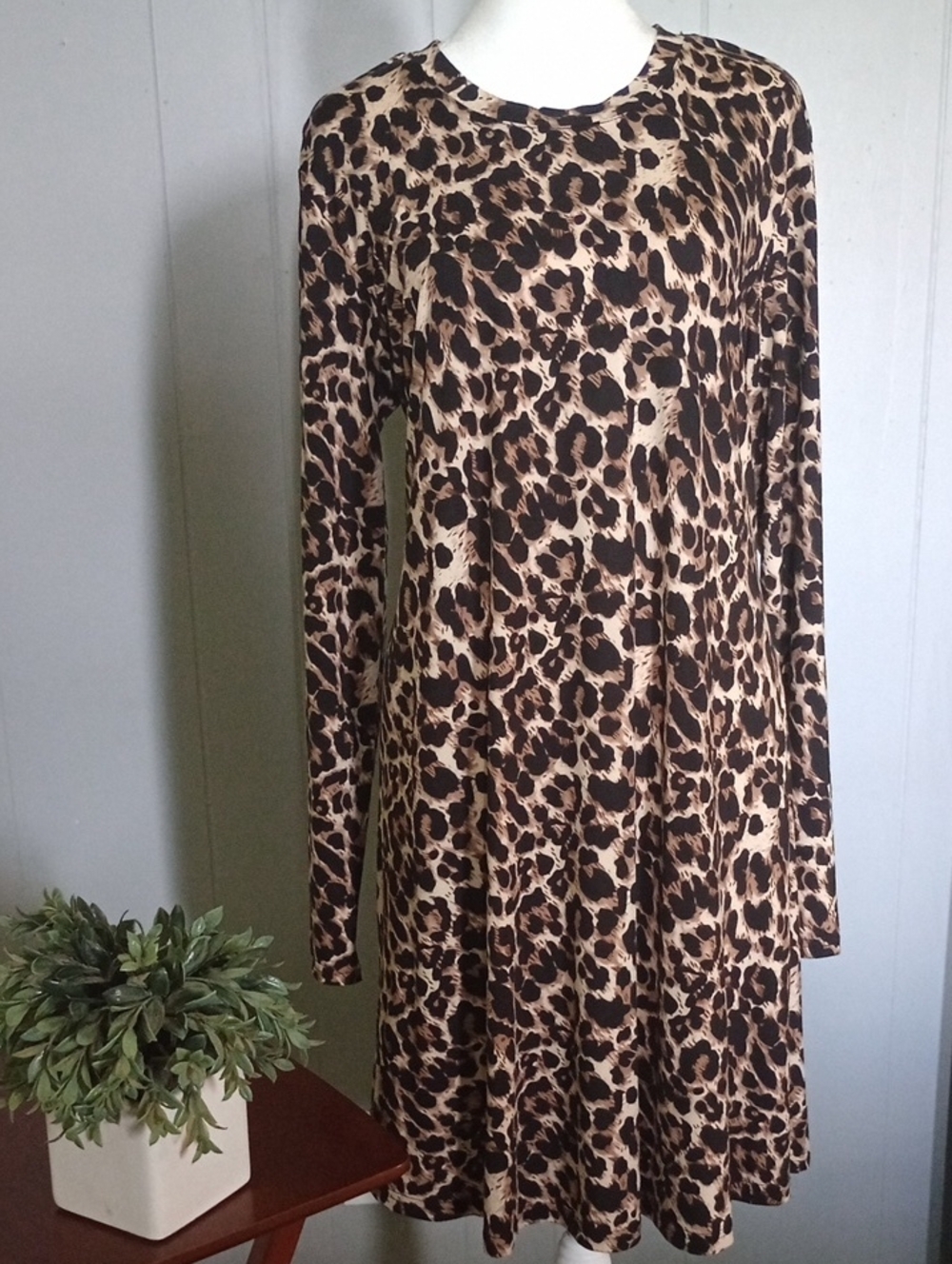 Leopard Print Long Sleeve Dress Size XL